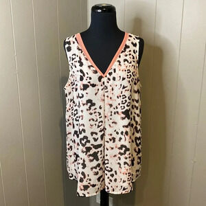 Vince Camuto Medium Tank Top Leopard Print Sheer Lining Pleated